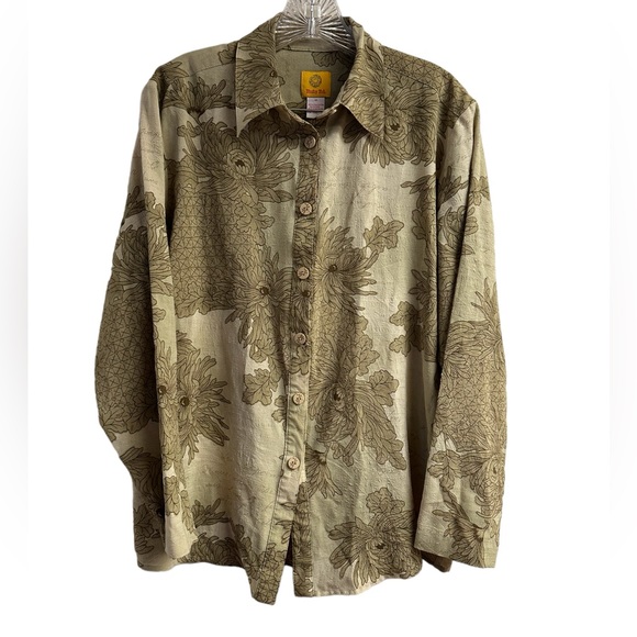 Ruby Rd Fall Button Down Top Khaki Jungle Safari Earthy Long Sleeve Size 10 - Picture 7 of 16